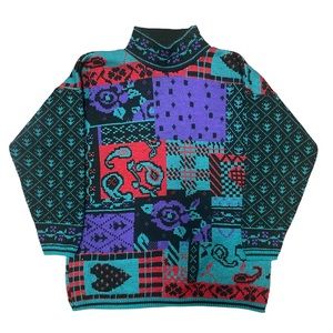 Vintage Jessica Roberts Colorful Sweater Large Coogi‎ Style Colors Made in USA